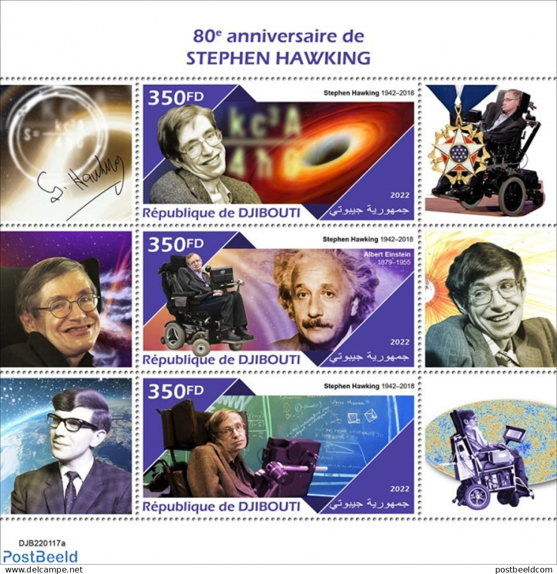 Djibouti 2022 80th Anniversary Of Stephen Hawking, Mint NH, Transport - Space Exploration - Djibouti (1977-...)