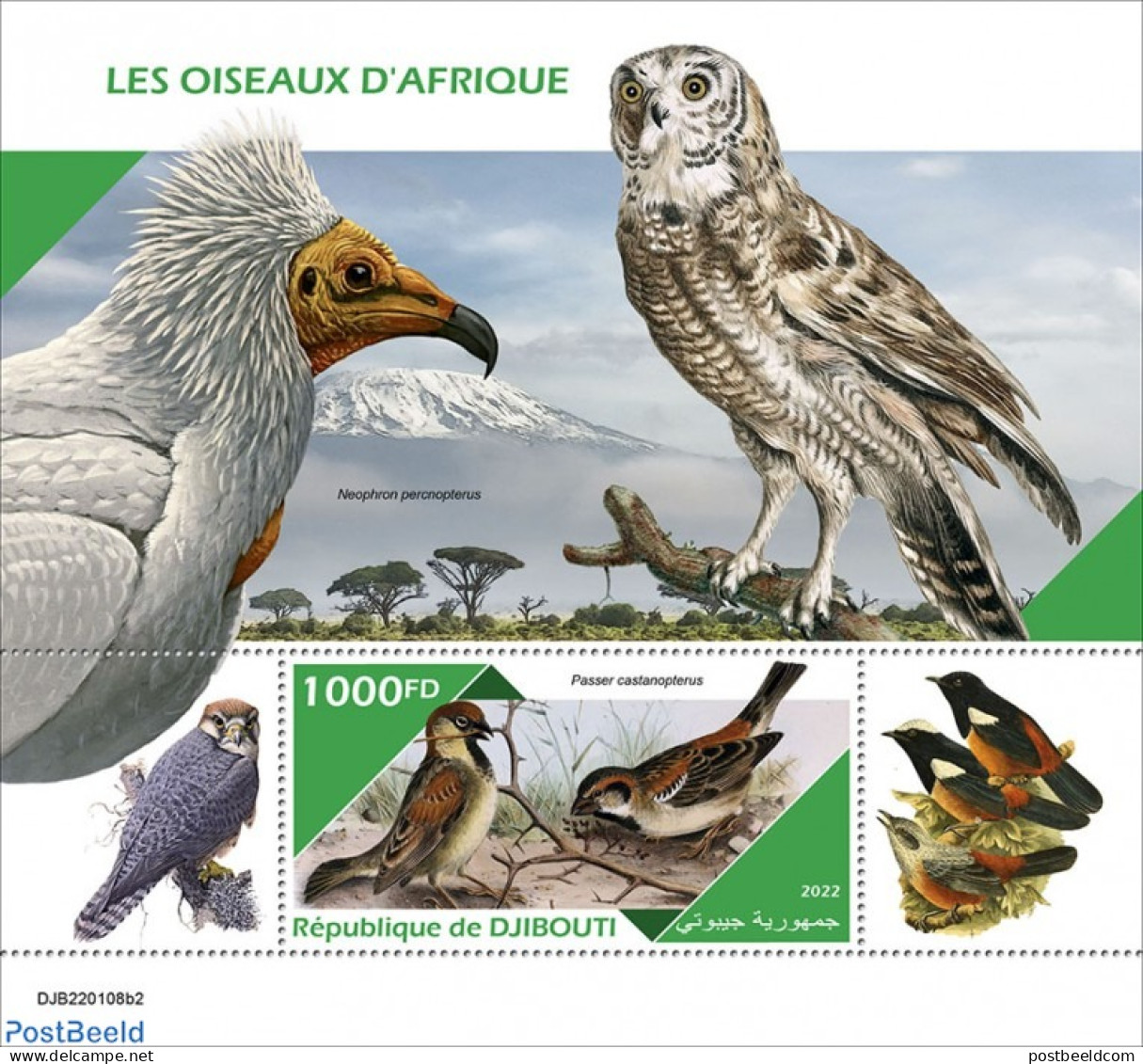Djibouti 2022 African Birds, Mint NH, Nature - Birds - Birds Of Prey - Owls - Djibouti (1977-...)