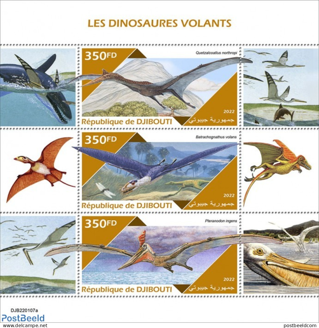 Djibouti 2022 Flying Dinosaurs, Mint NH, Nature - Prehistoric Animals - Prehistorics
