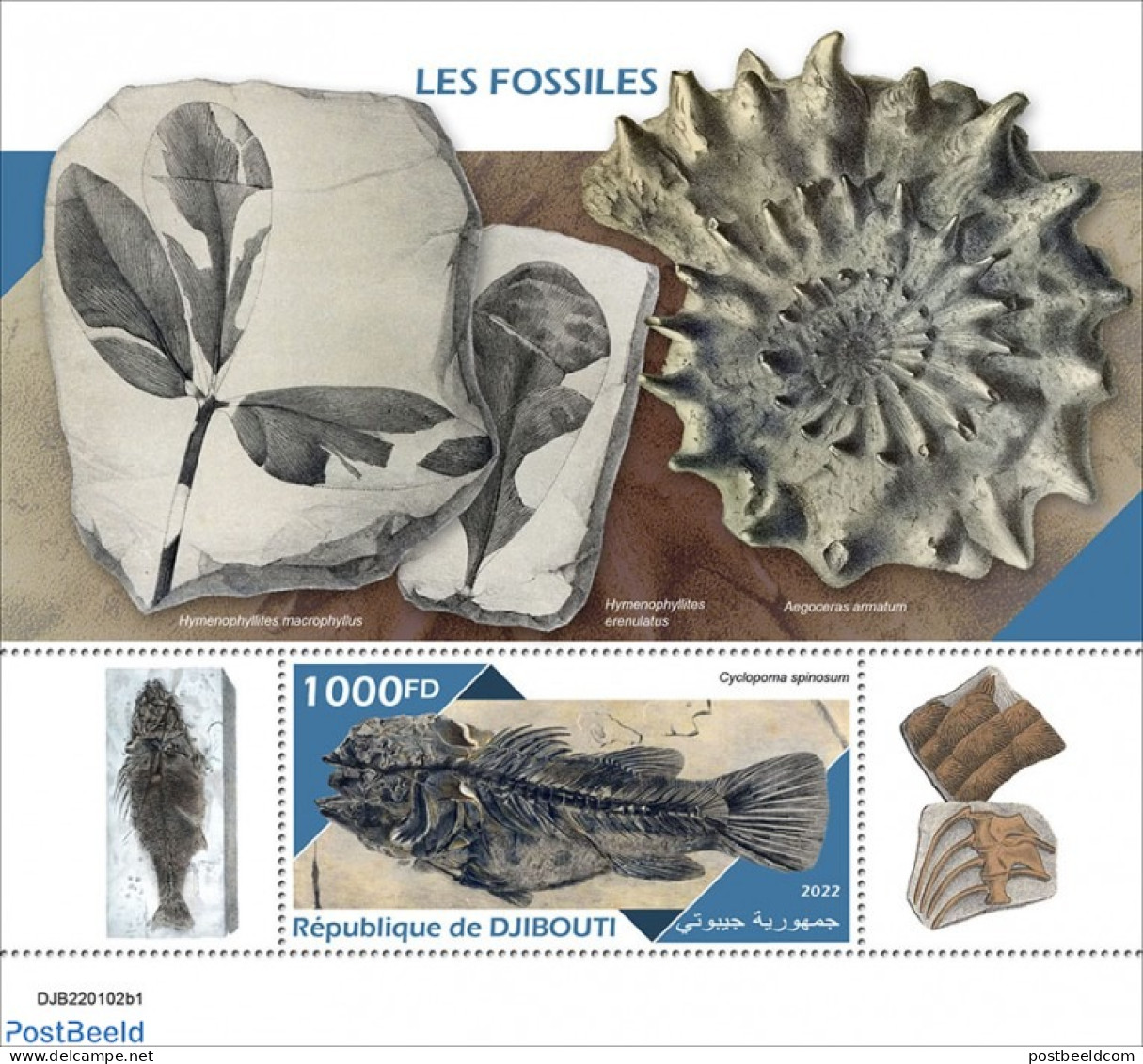 Djibouti 2022 Fossils, Mint NH, Nature - Prehistoric Animals - Prehistory - Préhistoriques