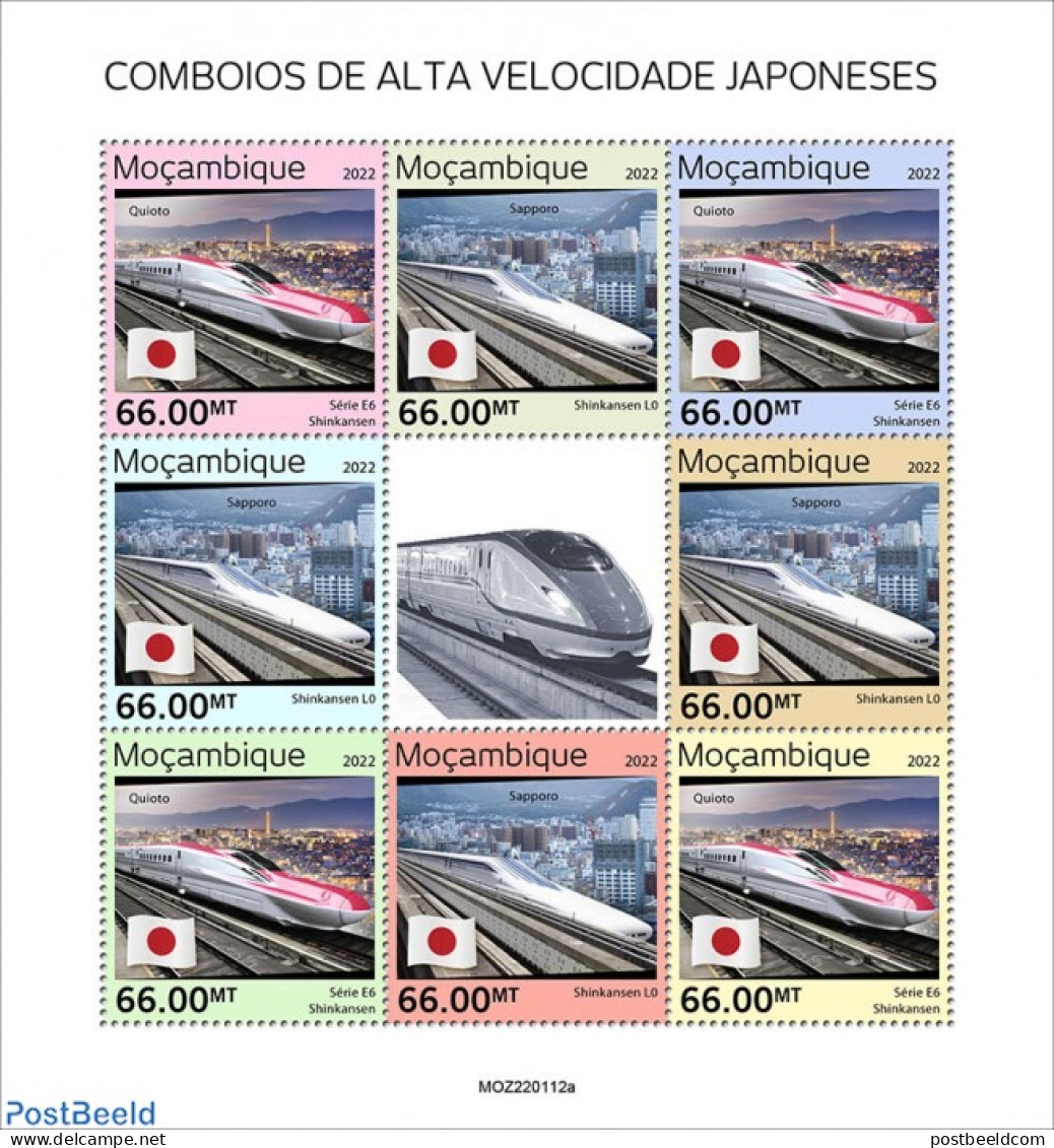 Mozambique 2022 Japanese Speed Trains, Mint NH, Transport - Railways - Trenes