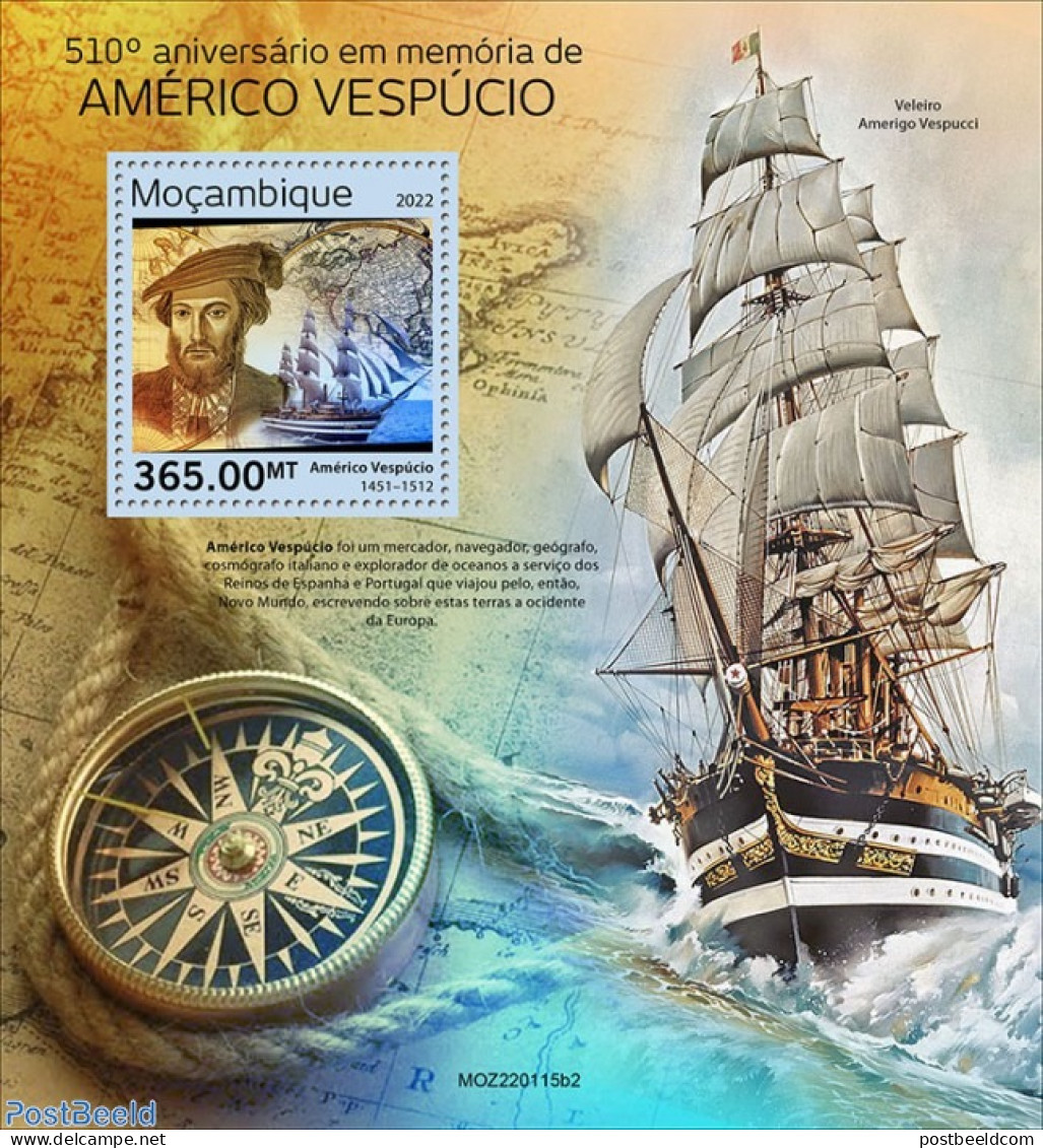 Mozambique 2022 510th Memorial Anniversary Of Amerigo Vespucci , Mint NH, History - Transport - Explorers - Ships And .. - Explorers