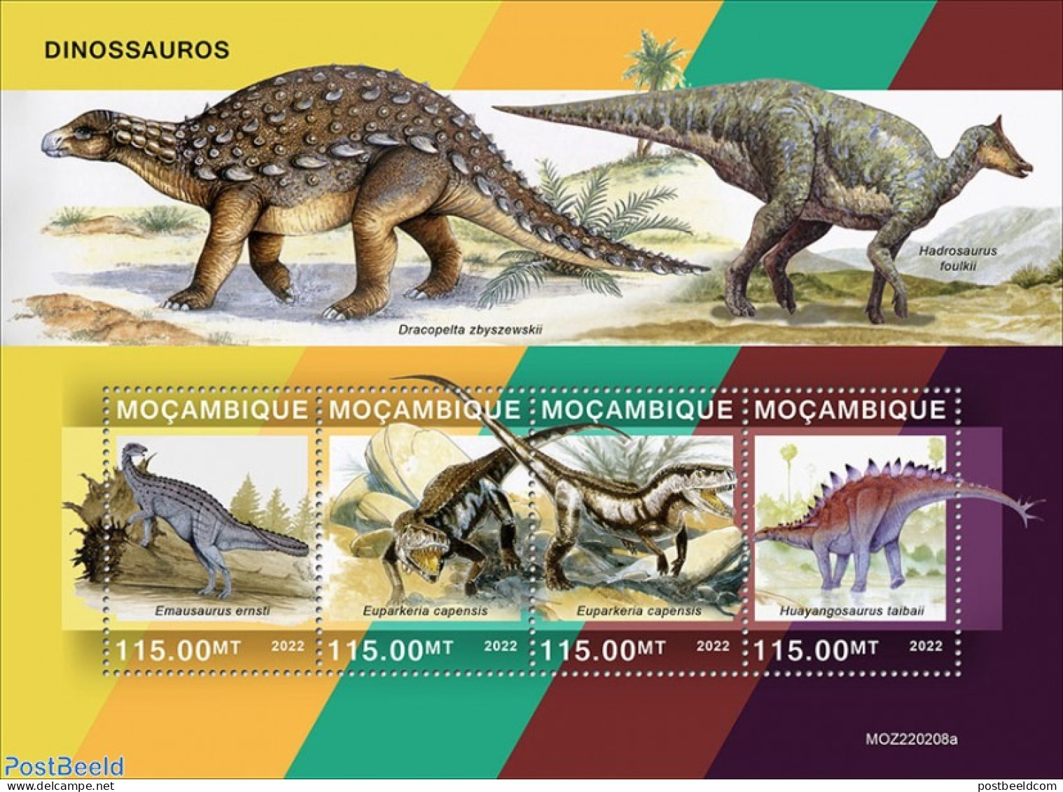 Mozambique 2022 Dinosaurs, Mint NH, Nature - Prehistoric Animals - Prehistory - Préhistoriques