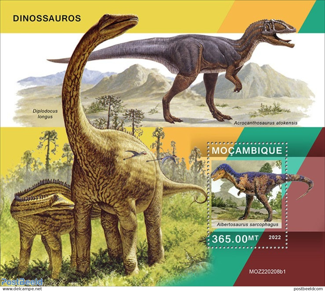 Mozambique 2022 Dinosaurs, Mint NH, Nature - Prehistoric Animals - Prehistory - Préhistoriques