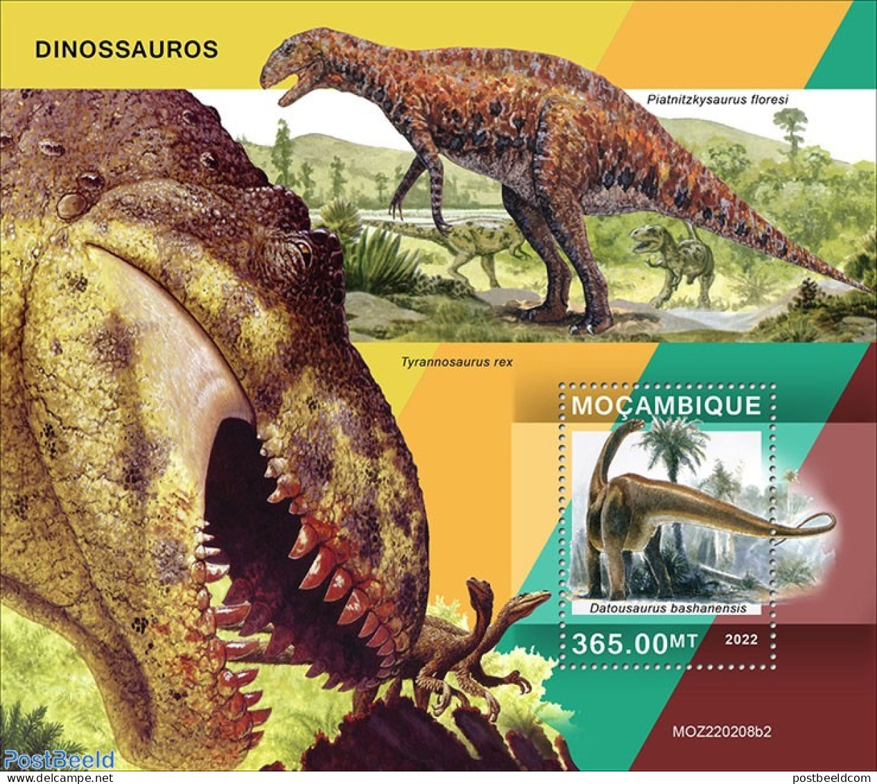 Mozambique 2022 Dinosaurs, Mint NH, Nature - Prehistoric Animals - Prehistory - Préhistoriques