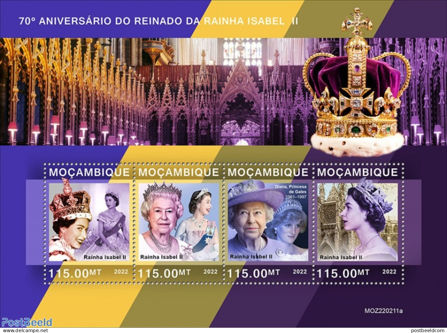 Mozambique 2022 70th Anniversary Of Reign Of Queen Elizabeth II, Mint NH, History - Kings & Queens (Royalty) - Familles Royales