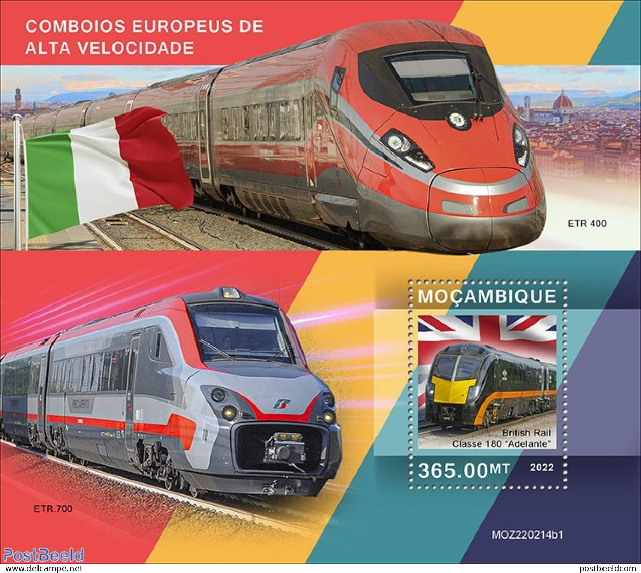 Mozambique 2022 European Speed Trains, Mint NH, Transport - Railways - Trenes