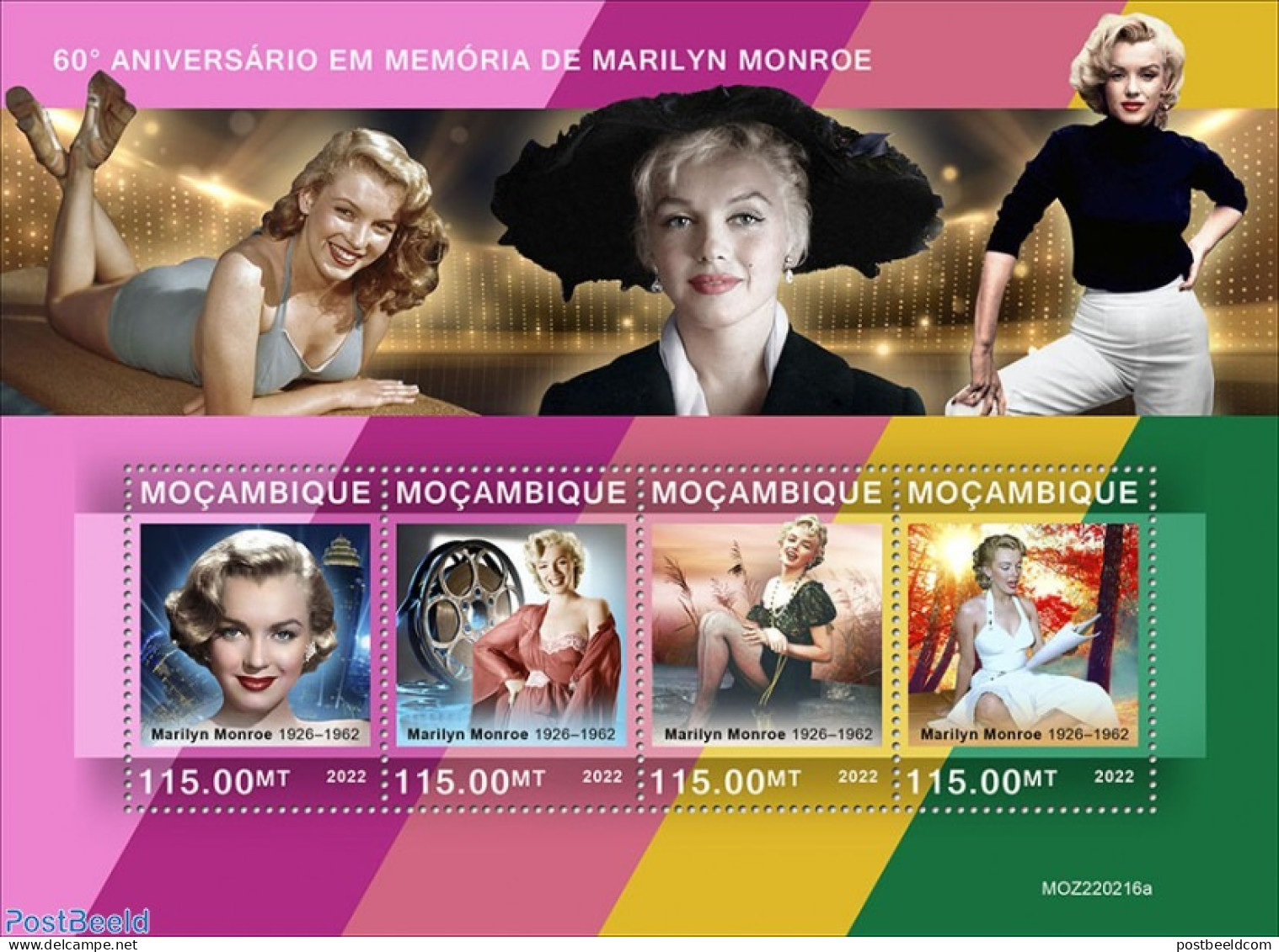 Mozambique 2022 60th Memorial Anniversary Of Marilyn Monroe, Mint NH, Performance Art - Marilyn Monroe - Mozambico