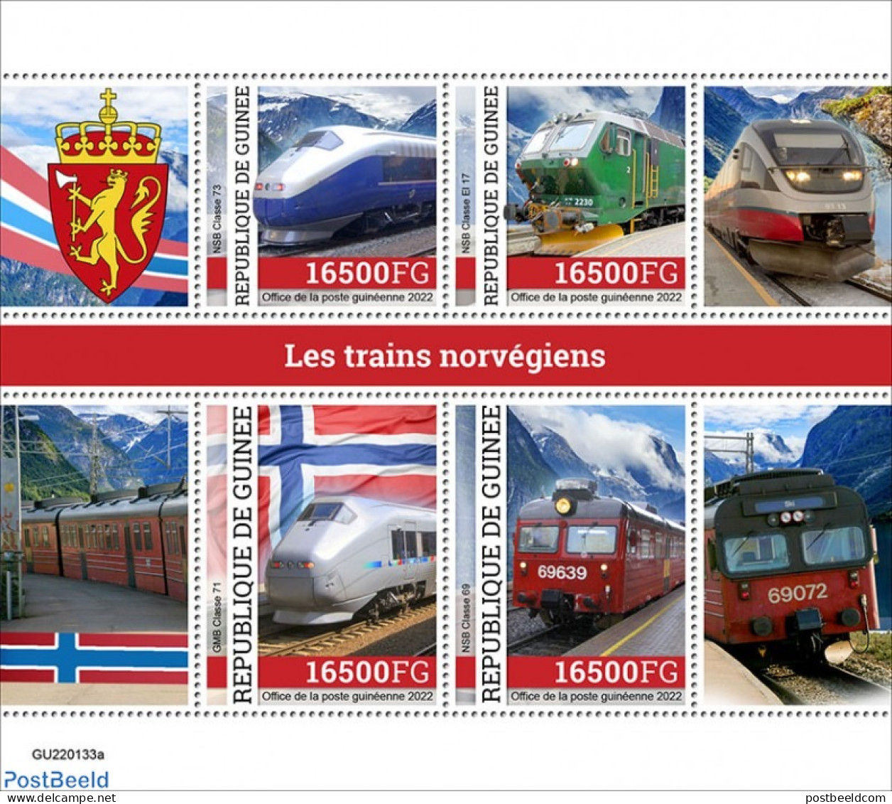 Guinea, Republic 2022 Norwegian Trains, Mint NH, Transport - Railways - Trains