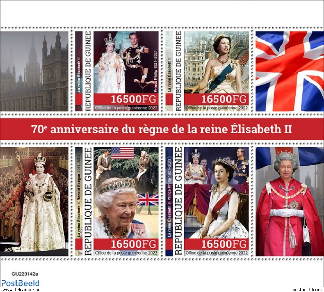 Guinea, Republic 2022 70th Anniversary Of Reign Of Queen Elizabeth II, Mint NH, History - Kings & Queens (Royalty) - Familles Royales