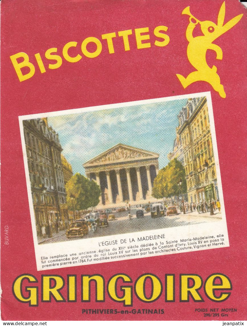BUVARD  - GRINGOIRE - Biscottes -  PARIS - L'église De La Madeleine  - Pithiviers En Gatinais - Food