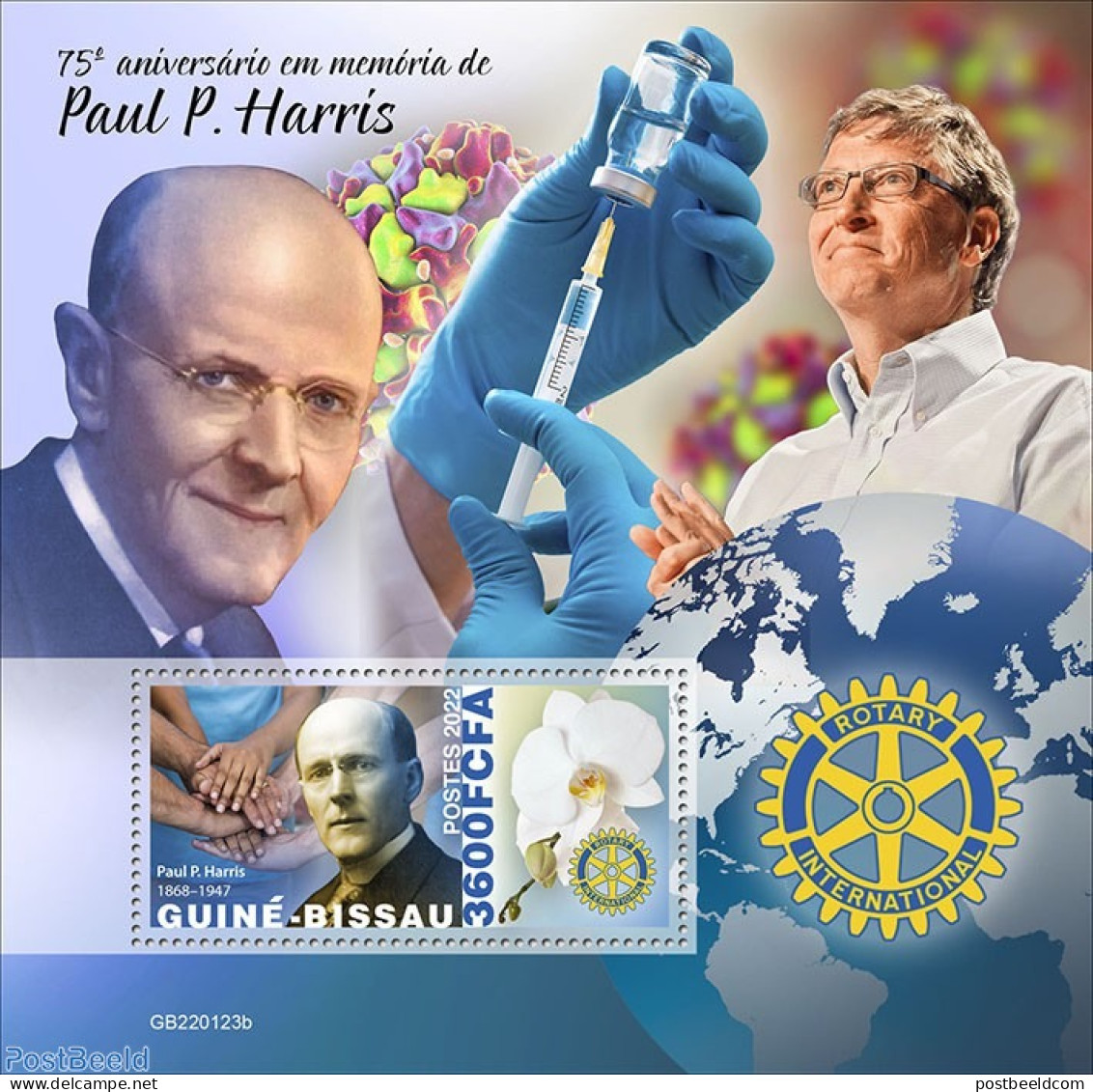 Guinea Bissau 2022 75th Memorial Anniversary Of Paul P. Harris, Mint NH, Health - Nature - Various - Flowers & Plants .. - Rotary, Lions Club