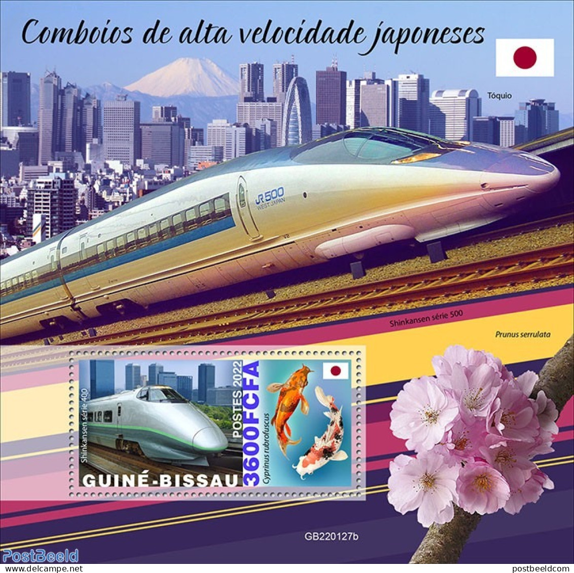 Guinea Bissau 2022 Japanese High-speed Trains, Mint NH, Nature - Transport - Fish - Railways - Peces