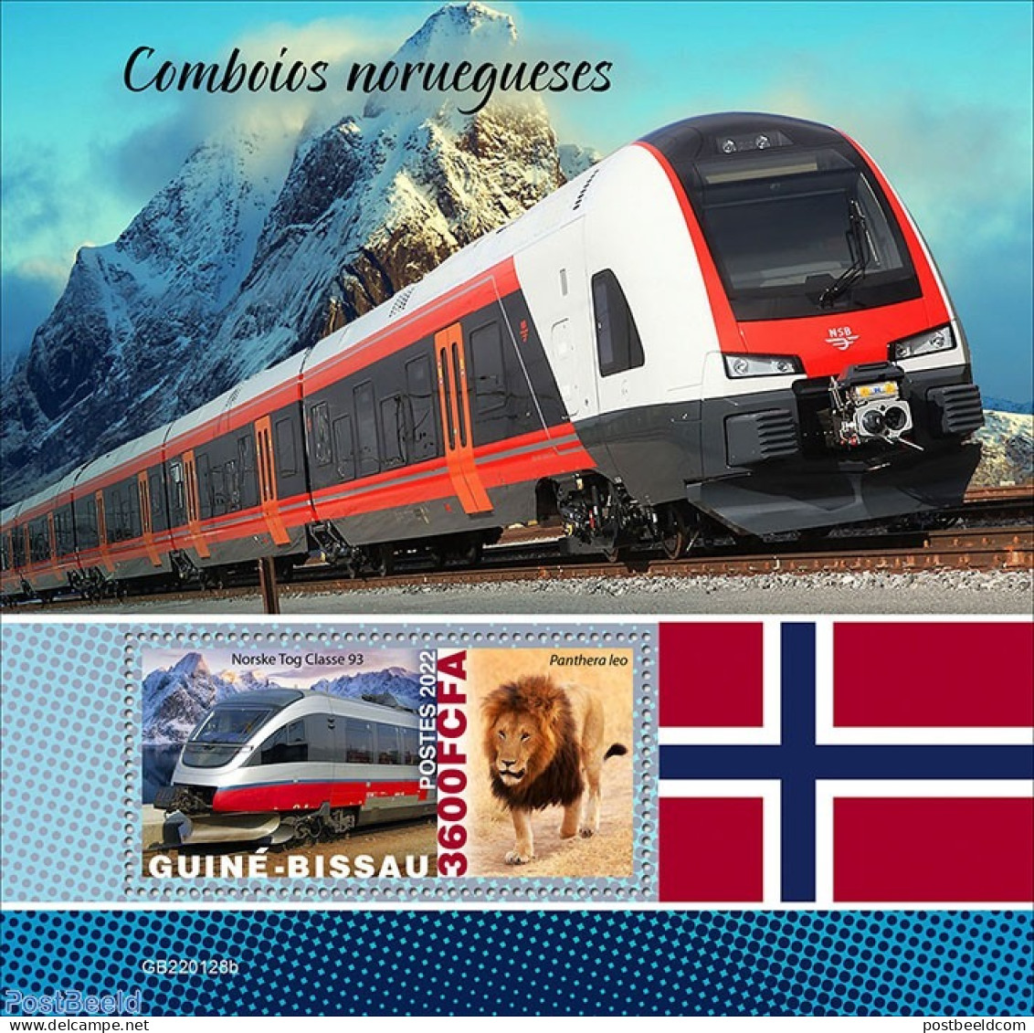 Guinea Bissau 2022 Norwegian Trains, Mint NH, Nature - Transport - Cat Family - Railways - Trains