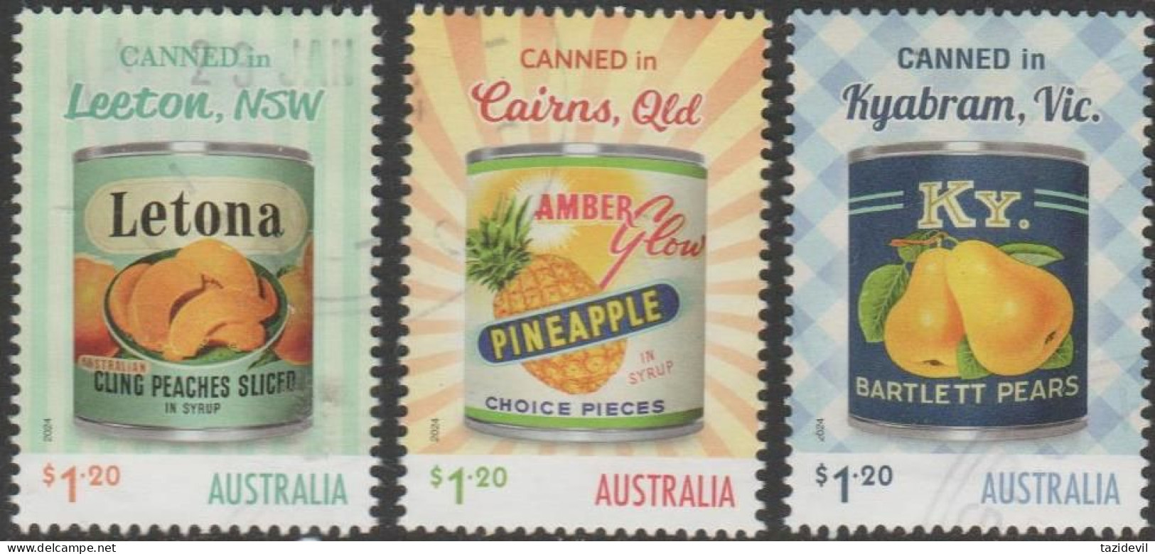 AUSTRALIA - USED 2024 $3.60 Nostalgic Tinned Fruit Labels Set Of 3. Five Sets Available, Postmarks Will Vary - Gebraucht