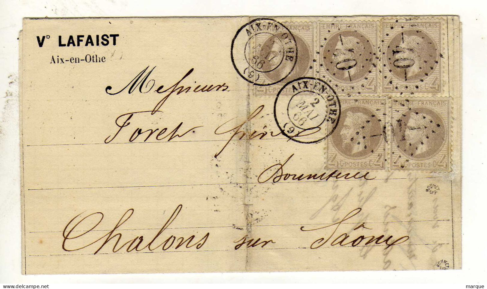 Document Avec 5 Timbres 4c Gris Perle Oblitération 02/05/1866 - 1849-1876: Période Classique