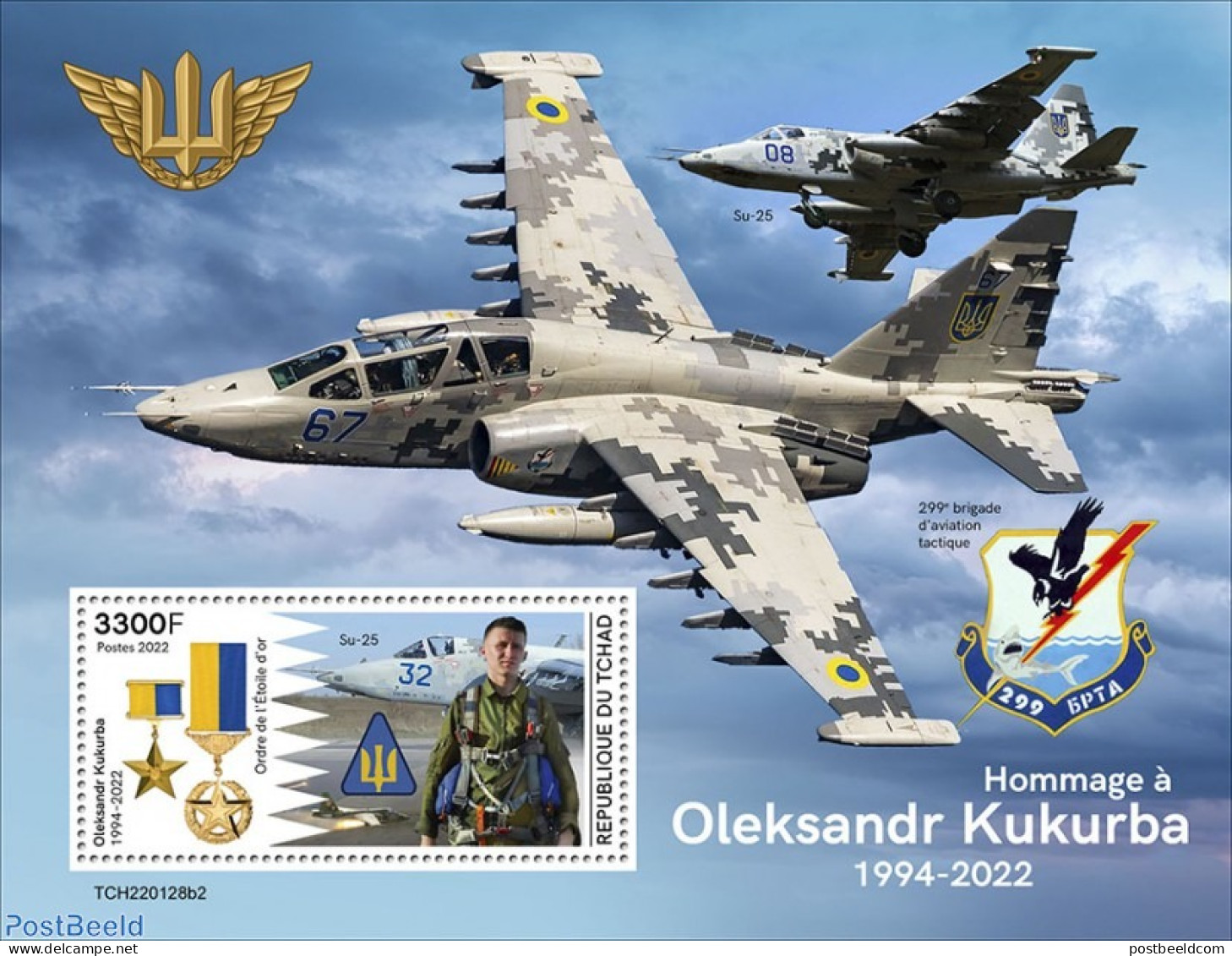 Chad 2022 Tribute To Oleksandr Kukurba, Mint NH, Transport - Aircraft & Aviation - Autres & Non Classés