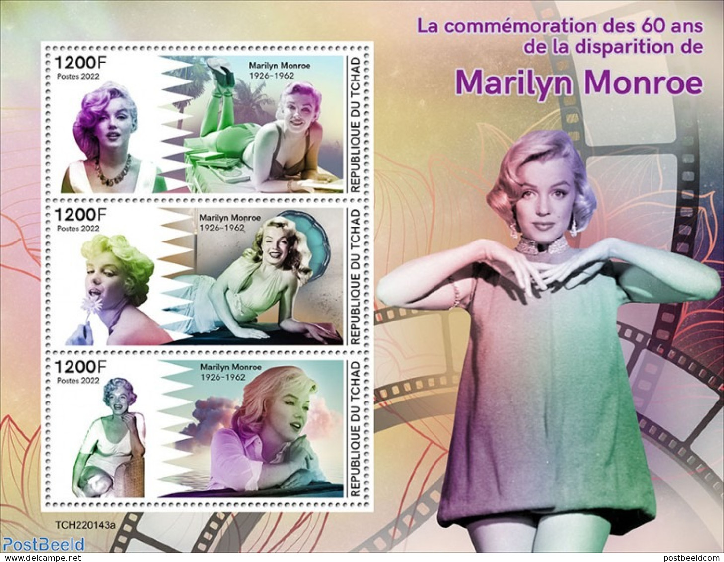 Chad 2022 60th Memorial Anniversary Of Marilyn Monroe, Mint NH, Performance Art - Marilyn Monroe - Other & Unclassified