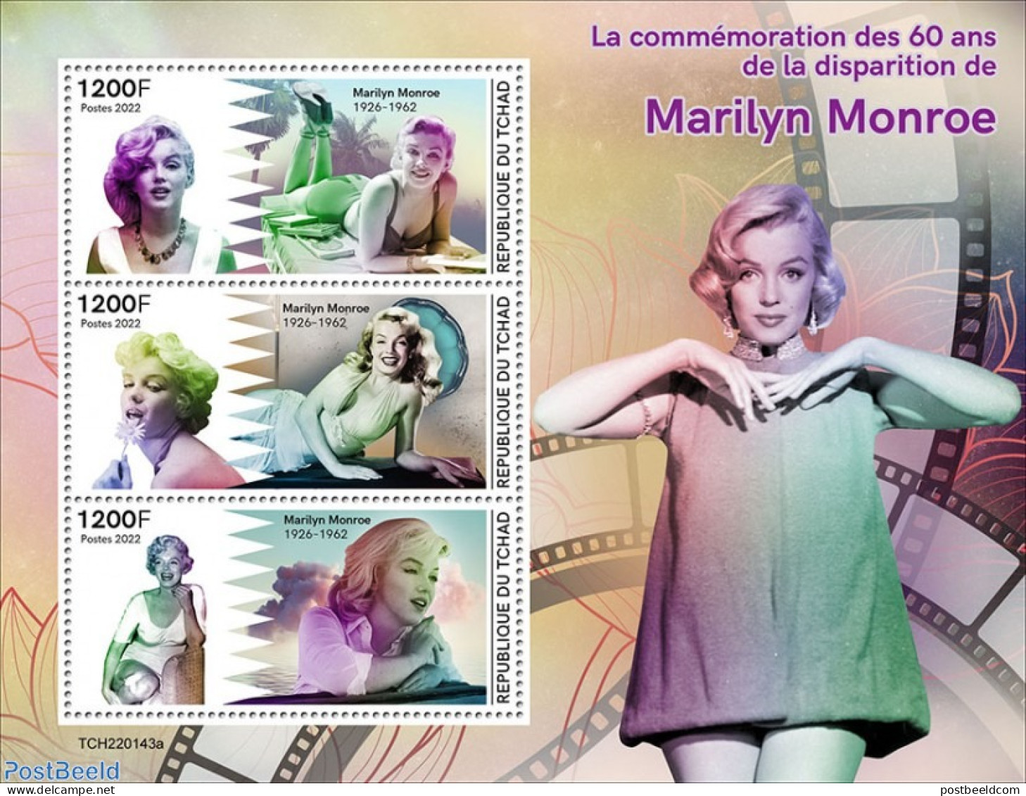 Chad 2022 60th Memorial Anniversary Of Marilyn Monroe, Mint NH, Performance Art - Marilyn Monroe - Autres & Non Classés