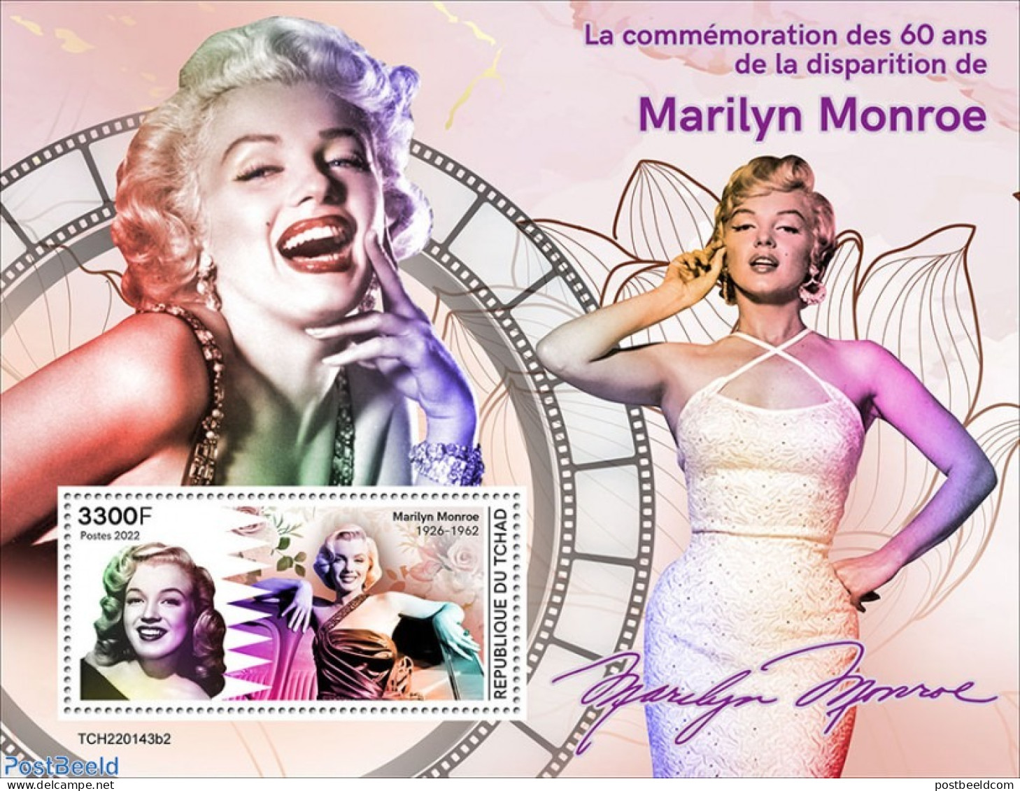 Chad 2022 60th Memorial Anniversary Of Marilyn Monroe, Mint NH, Performance Art - Marilyn Monroe - Other & Unclassified