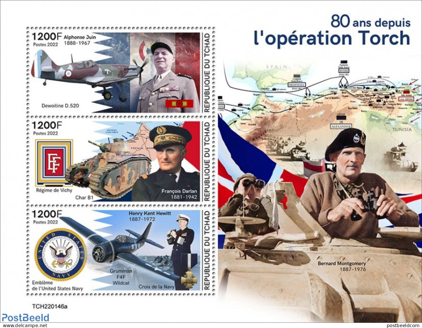 Chad 2022 80 Years Since The Operation Torch, Mint NH, History - Transport - World War II - Autres & Non Classés