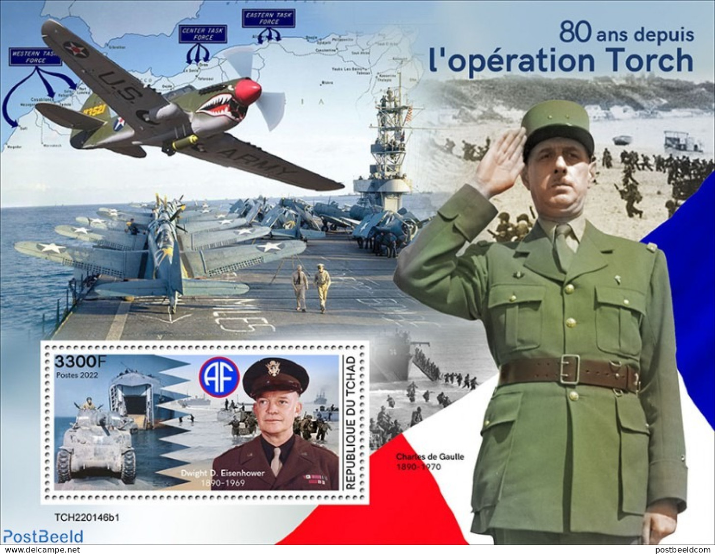 Chad 2022 80 Years Since The Operation Torch, Mint NH, History - Transport - World War II - Other & Unclassified