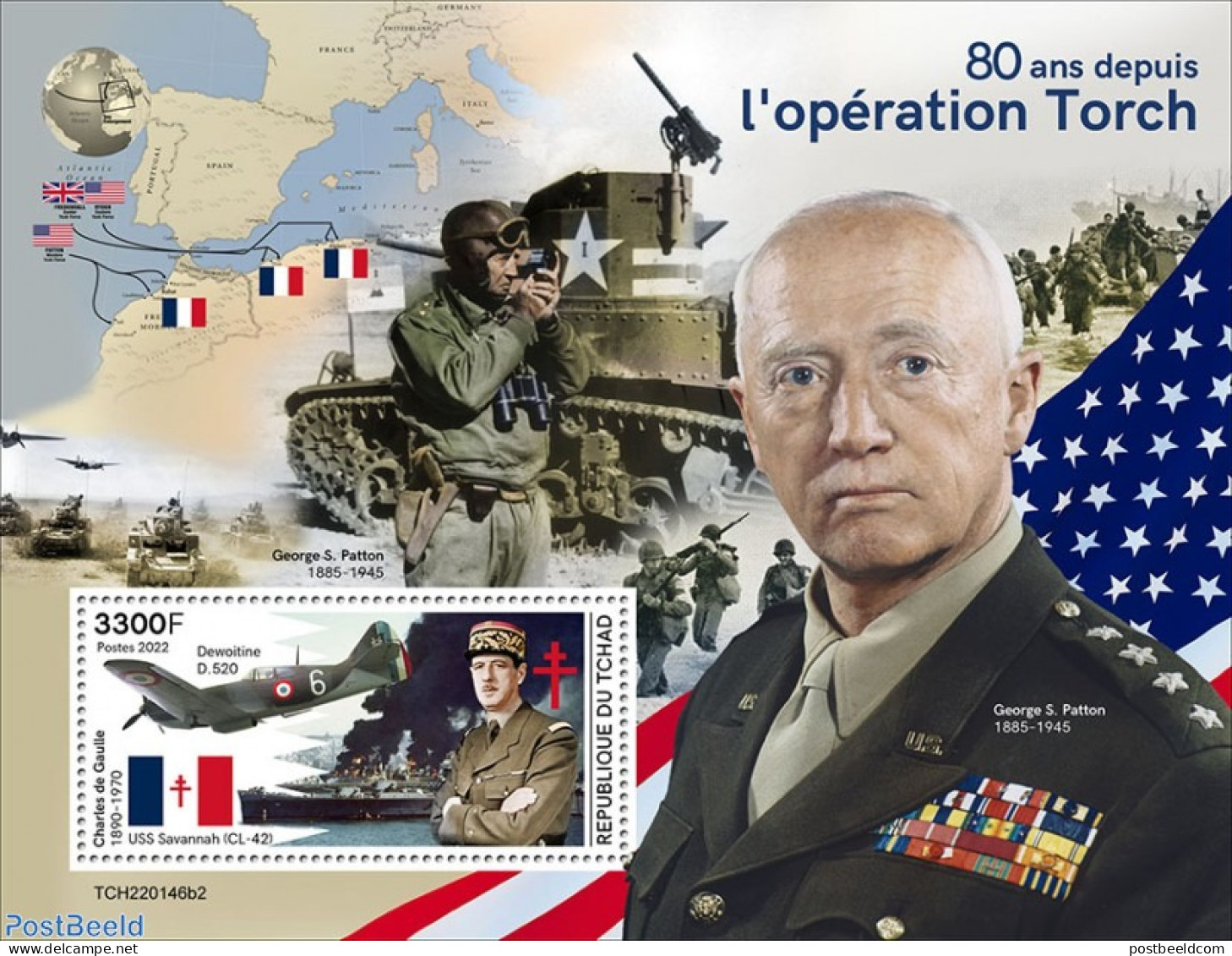 Chad 2022 80 Years Since The Operation Torch, Mint NH, History - Transport - World War II - Aircraft & Aviation - Other & Unclassified