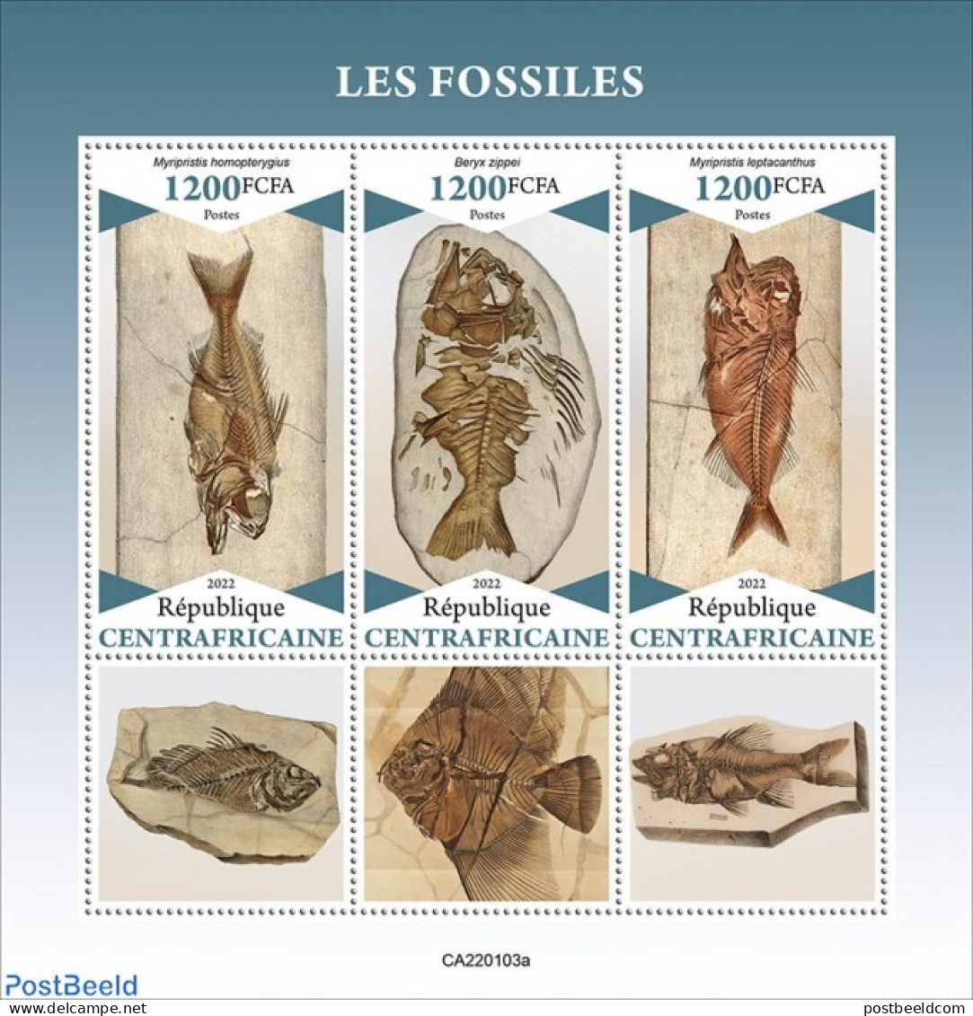 Central Africa 2022 Fossils, Mint NH, Nature - Fish - Prehistoric Animals - Prehistory - Peces