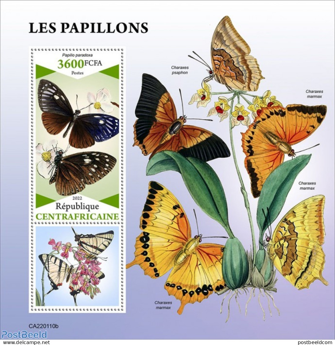 Central Africa 2022 Butterflies, Mint NH, Nature - Butterflies - Centraal-Afrikaanse Republiek