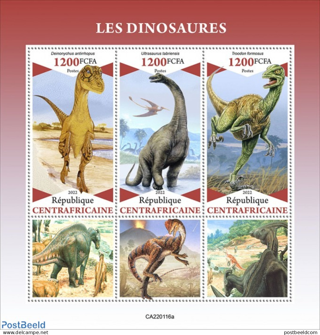 Central Africa 2022 Dinosaurs, Mint NH, Nature - Prehistoric Animals - Prehistory - Préhistoriques