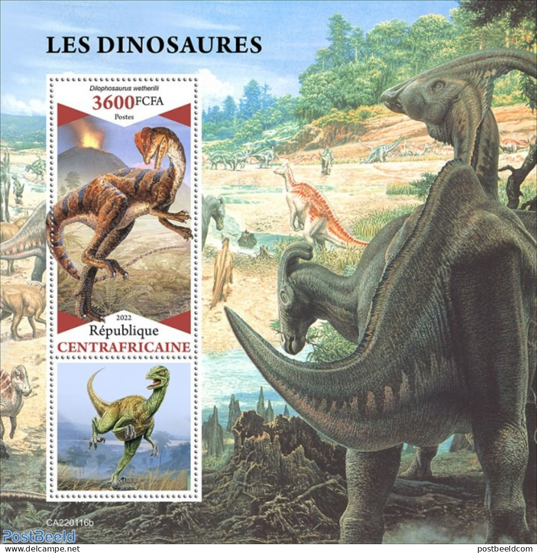 Central Africa 2022 Dinosaurs, Mint NH, Nature - Prehistoric Animals - Prehistory - Préhistoriques