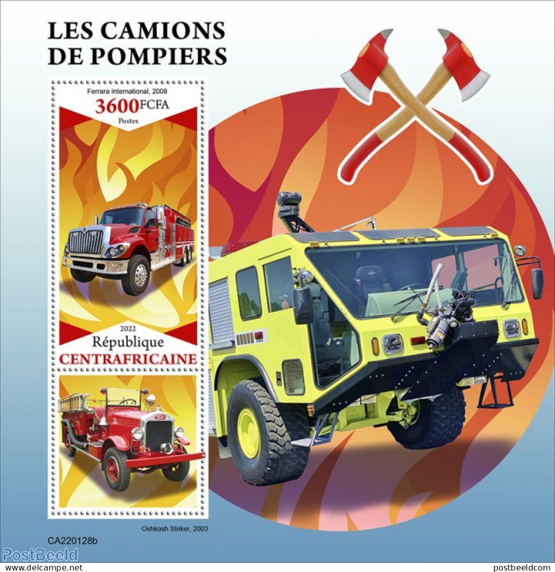 Central Africa 2022 Fire Engines, Mint NH, Transport - Fire Fighters & Prevention - Bombero