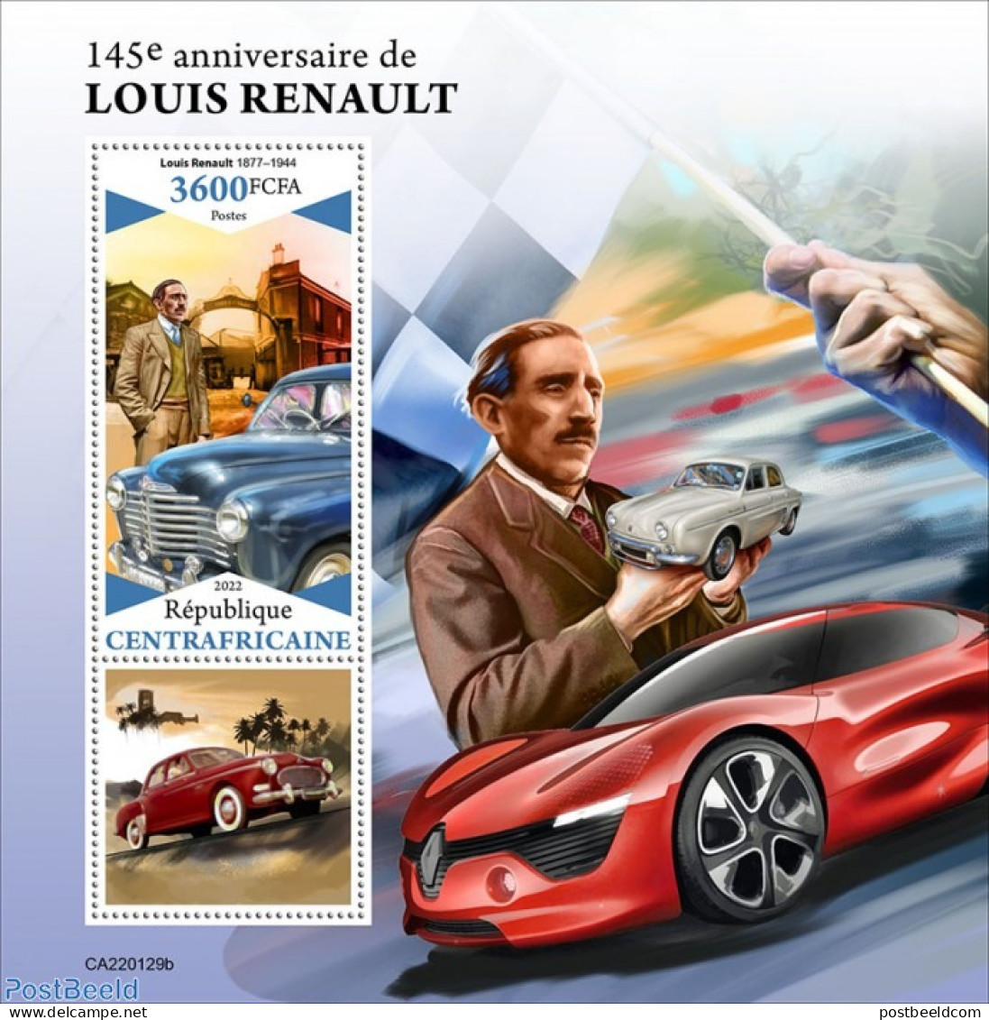 Central Africa 2022 145th Anniversary Of Louis Renault, Mint NH, Transport - Repubblica Centroafricana