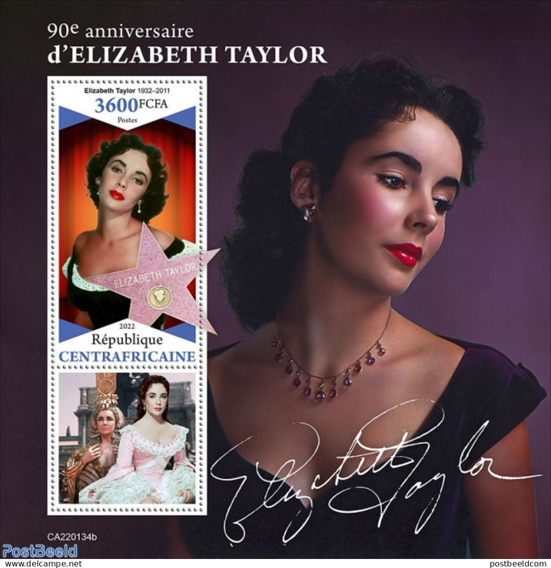Central Africa 2022 90th Anniversary Of Elizabeth Taylor, Mint NH, Performance Art - Movie Stars - Actores