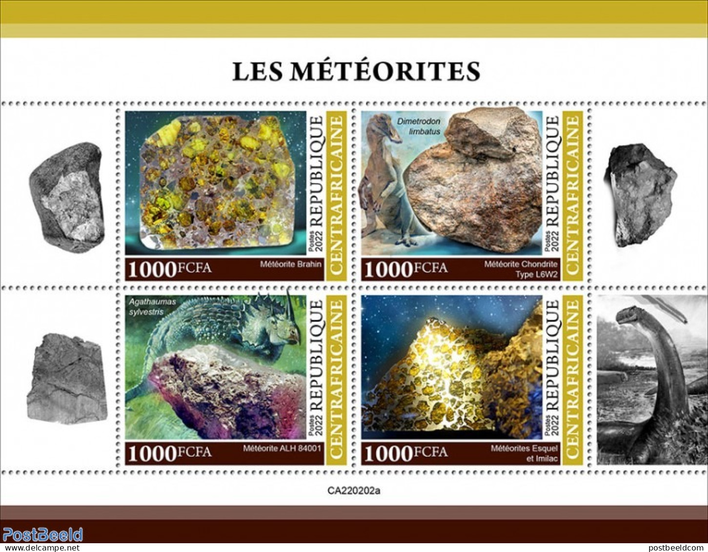 Central Africa 2022 Meteorites, Mint NH, History - Nature - Science - Geology - Prehistoric Animals - Meteorology - Pr.. - Préhistoriques