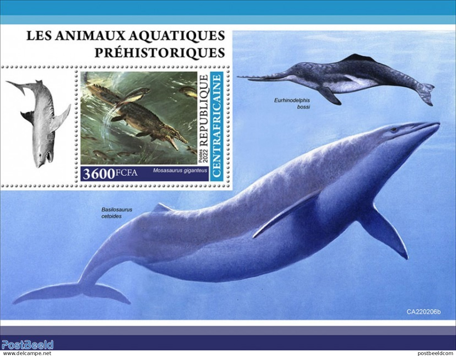 Central Africa 2022 Prehistoric Water Animals, Mint NH, Nature - Prehistoric Animals - Préhistoriques