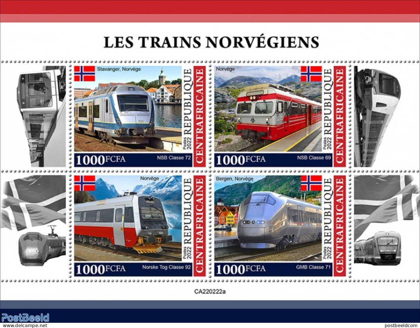 Central Africa 2022 Norwegian Trains, Mint NH, Transport - Railways - Trenes