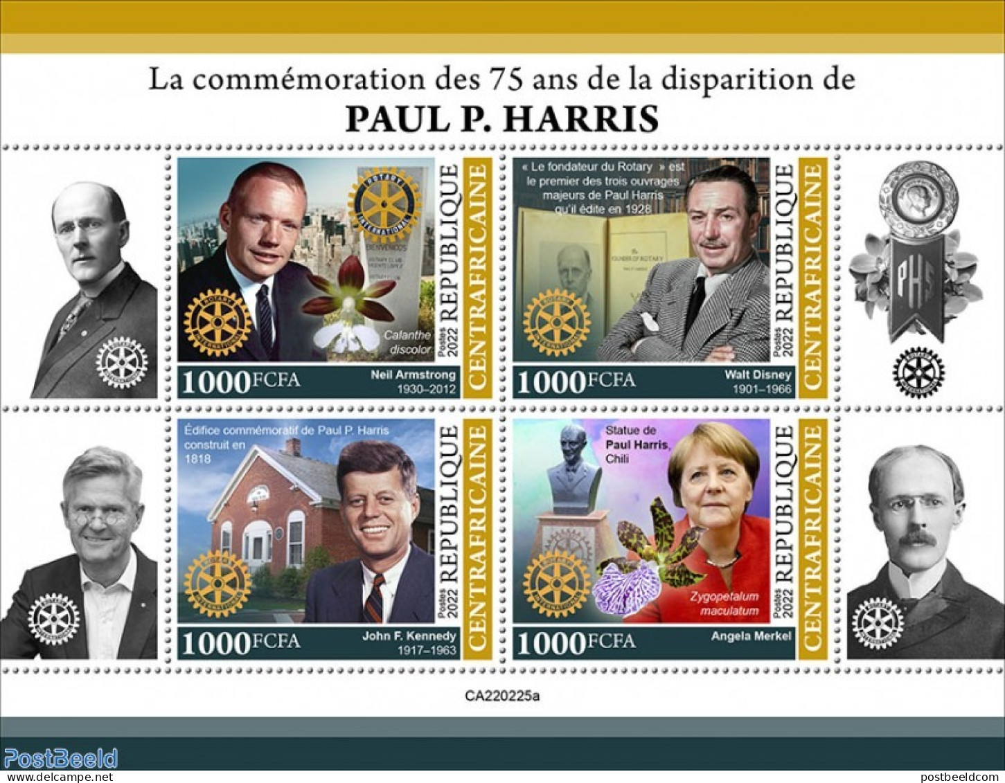 Central Africa 2022 75th Memorial Anniversary Of Paul P. Harris, Mint NH, History - Nature - Various - American Presid.. - Rotary Club