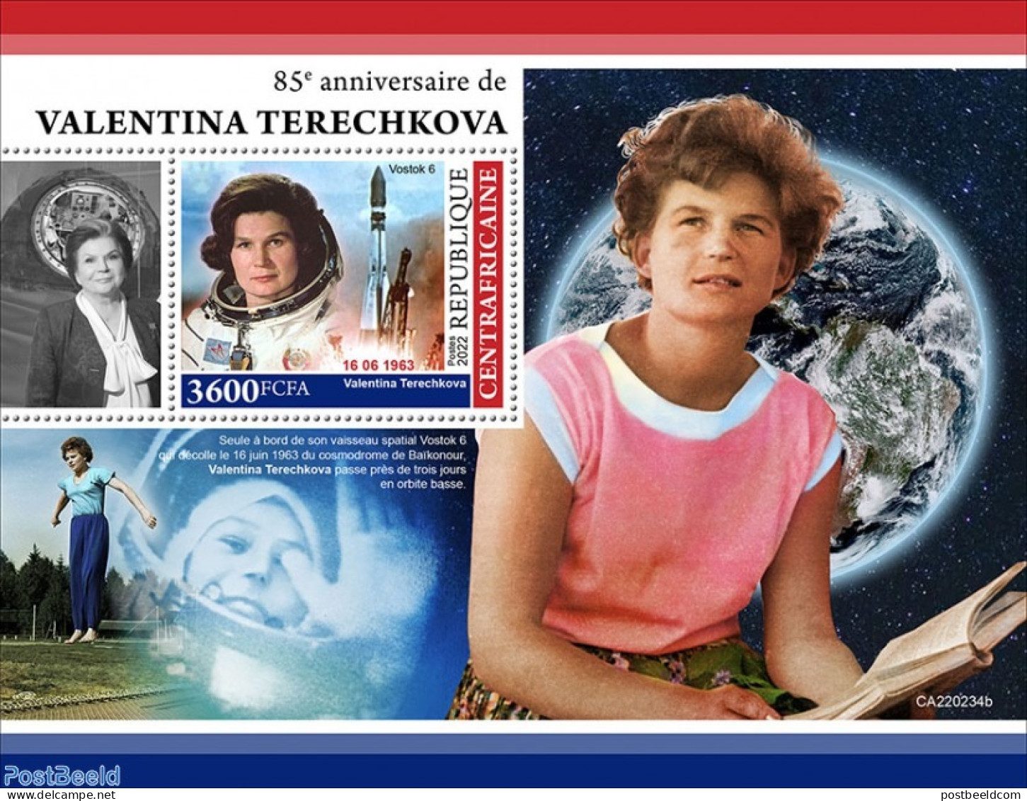 Central Africa 2022 85th Anniversary Of Valentina Tereshkova, Mint NH, Transport - Space Exploration - República Centroafricana