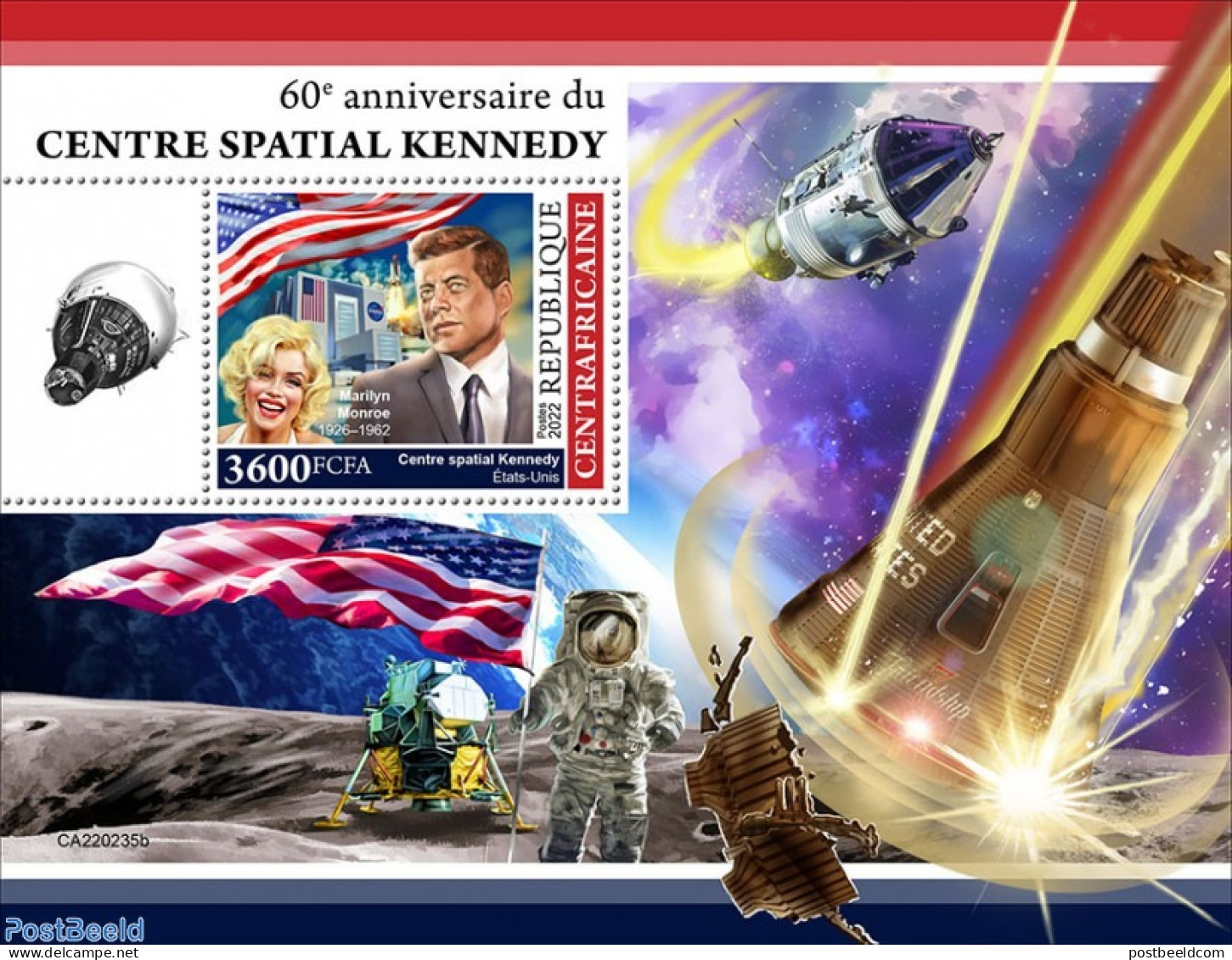 Central Africa 2022 60th Anniversary Of Kennedy Space Center, Mint NH, History - Performance Art - Transport - America.. - Central African Republic