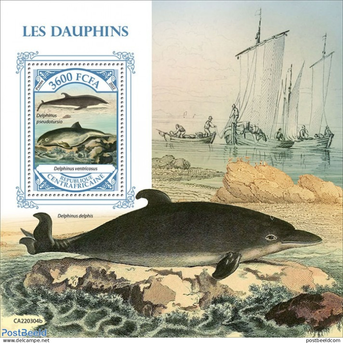 Central Africa 2022 Dolphins, Mint NH, Nature - Sea Mammals - Centrafricaine (République)