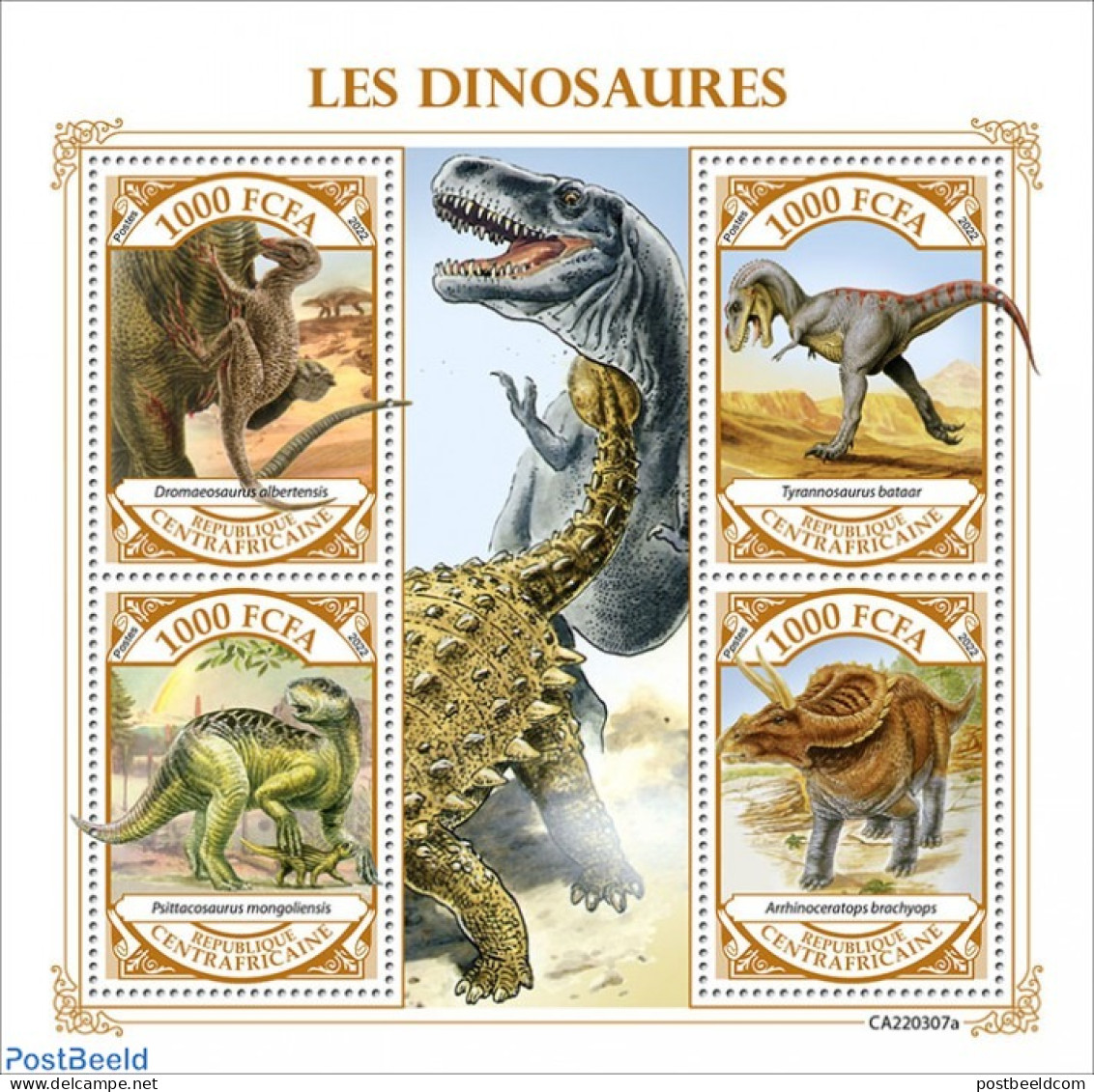 Central Africa 2022 Dinosaurs, Mint NH, Nature - Prehistoric Animals - Prehistory - Prehistorics