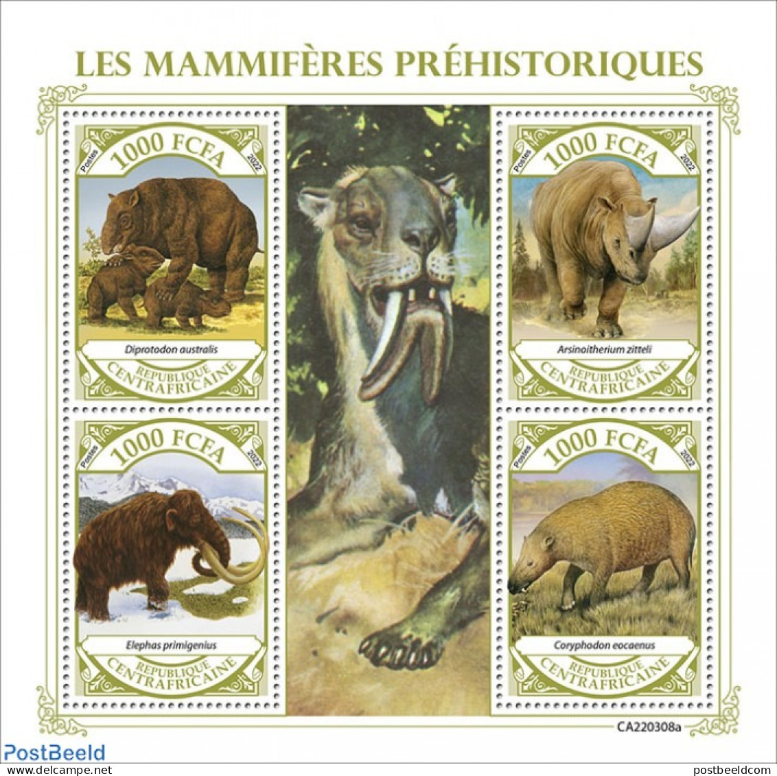 Central Africa 2022 Prehistoric Mammals, Mint NH, Nature - Prehistoric Animals - Prehistory - Prehistorics