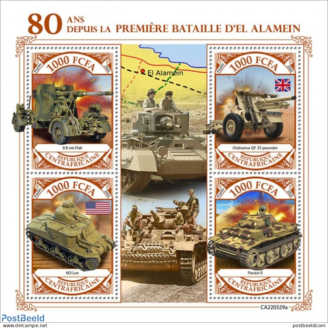 Central Africa 2022 80 Years Since The First Battle Of El Alamein, Mint NH, History - Transport - Militarism - World W.. - Militaria