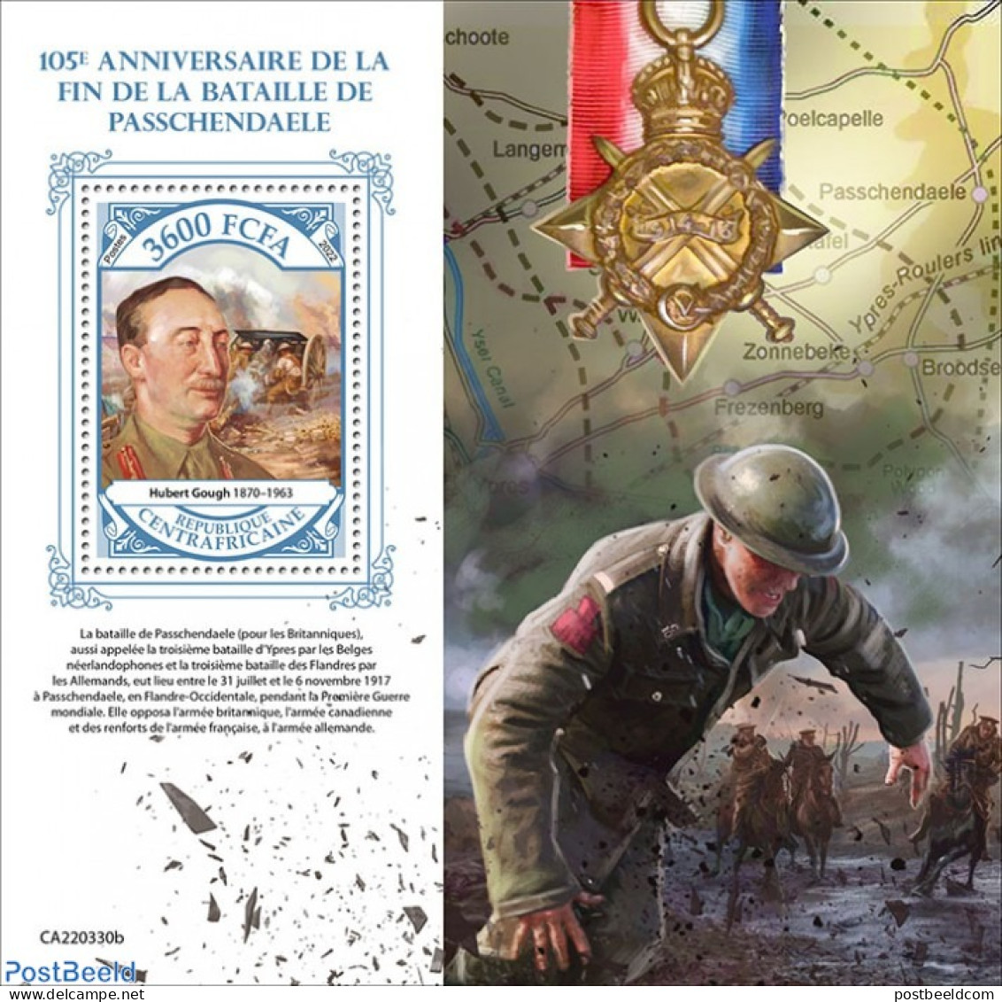 Central Africa 2022 105the Anniversary Of The End Of The Battle Of Passchendaele, Mint NH, History - Militarism - Worl.. - Militares