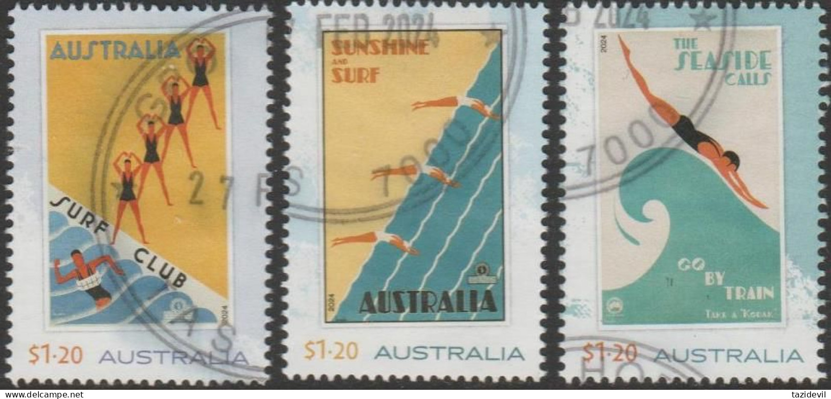 AUSTRALIA - USED 2024 $3.60 Gert Sellheim Travel Posters Set Of 3. Five Sets Available, Postmarks Will Vary - Used Stamps