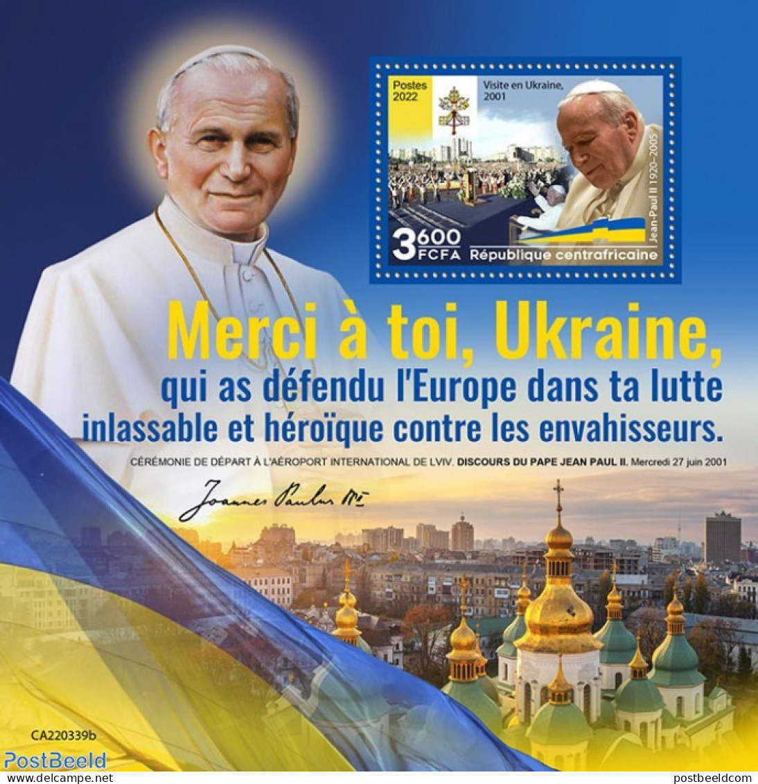 Central Africa 2022 Visit Of Pope John Paul II To Ukraine, Mint NH, Religion - Pope - Papes