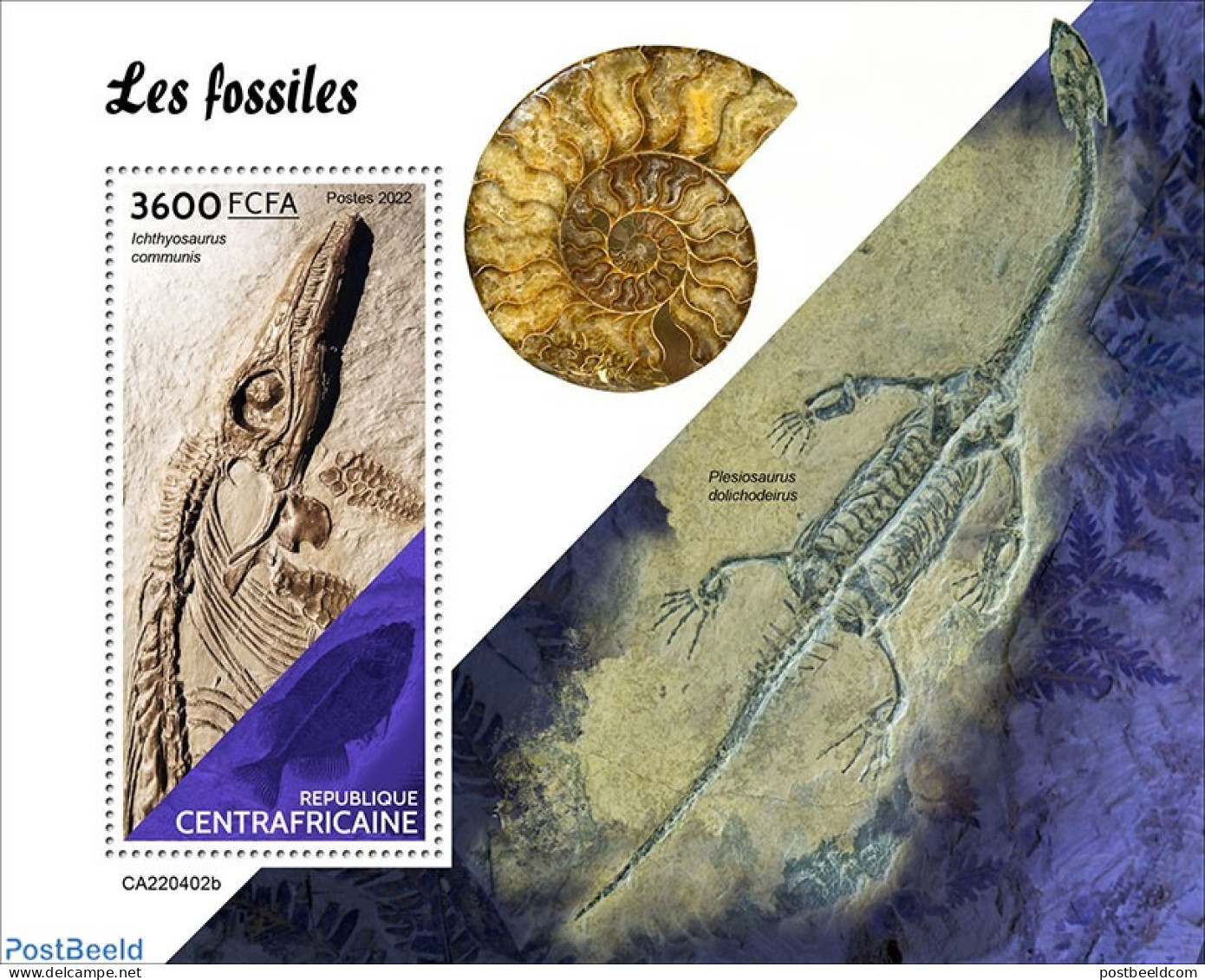 Central Africa 2022 Fossils, Mint NH, Nature - Prehistoric Animals - Prehistory - Préhistoriques