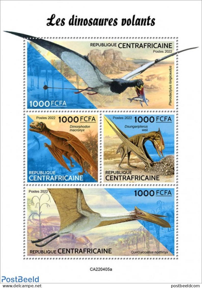Central Africa 2022 Flying Dinosaurs, Mint NH, Nature - Prehistoric Animals - Prehistory - Prehistorics