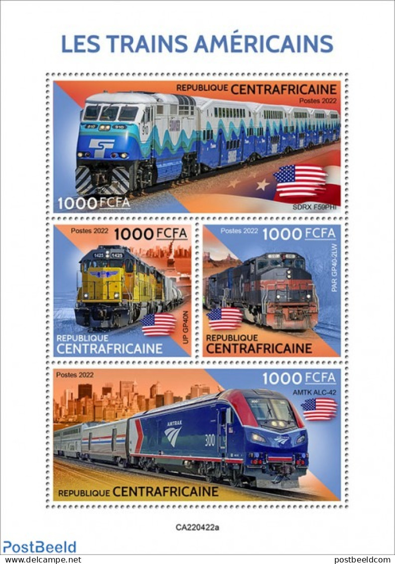 Central Africa 2022 American Trains, Mint NH, Transport - Railways - Trenes